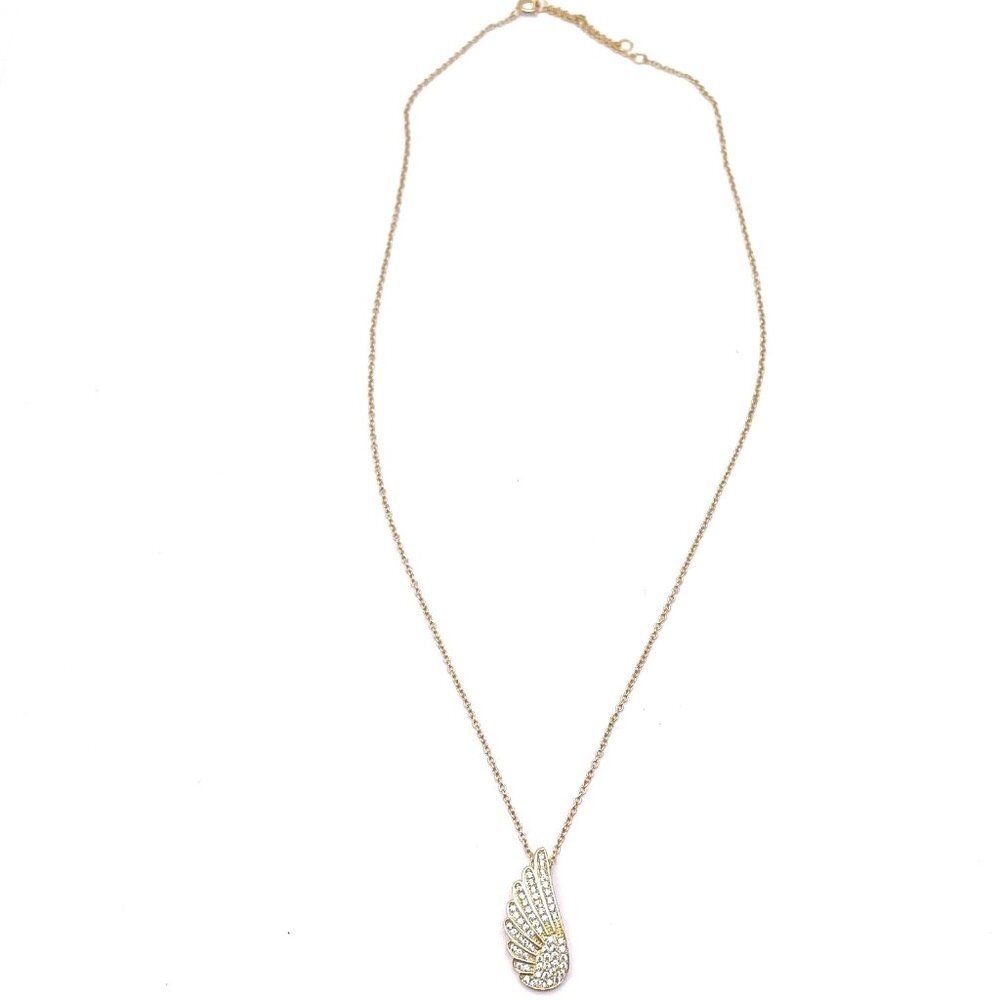 925k Sterling Silver Rhinestone Pave Angel Wing Pendant Linked Chain Necklace